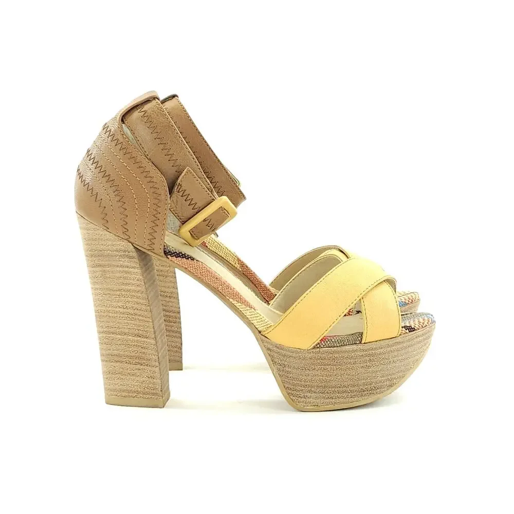 Vtg Levity Platform Heels 6.5 Yellow Chunky Sky‎ High Boho Y2K 70s Retro 5
